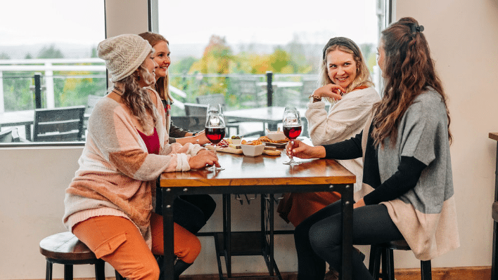 Women drinking red wine on Leelanau Wine Trail