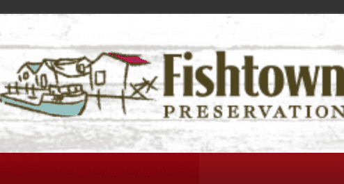 Artist's sketch of Fishtown forming Fishtown Preservation Society logo