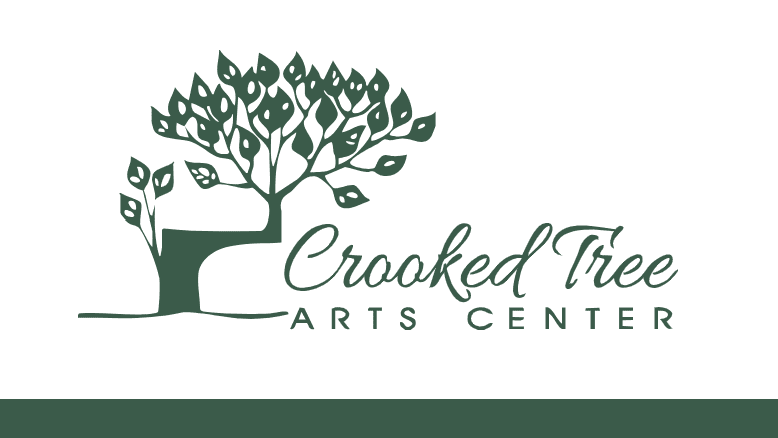 A crooked tree branching out over the name of the Crooked Tree Arts Center