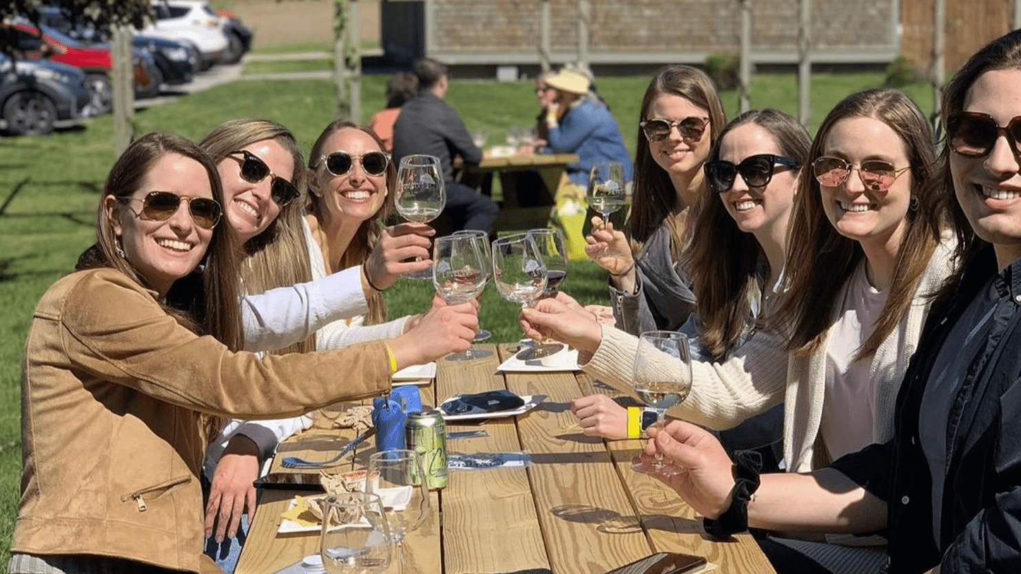 Women enjoying a glass of wine on the Leelanau Wine Trail